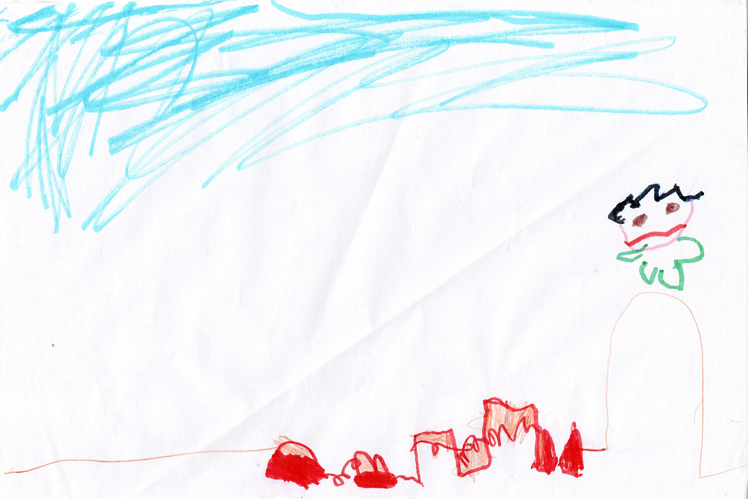 Maya’s original drawing of Dad under a blue sky